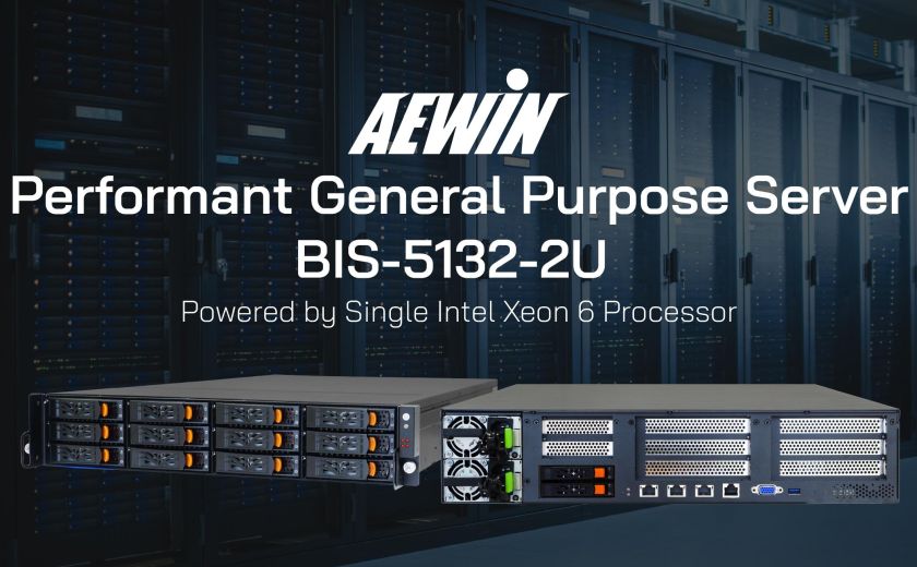 AEWIN 高效能通用伺服器，BIS-5132-2U，搭载单颗 Intel Xeon 6 处理器